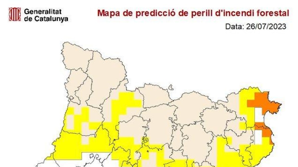 Mapa del riesgo de incendio forestal en Cataluña,
