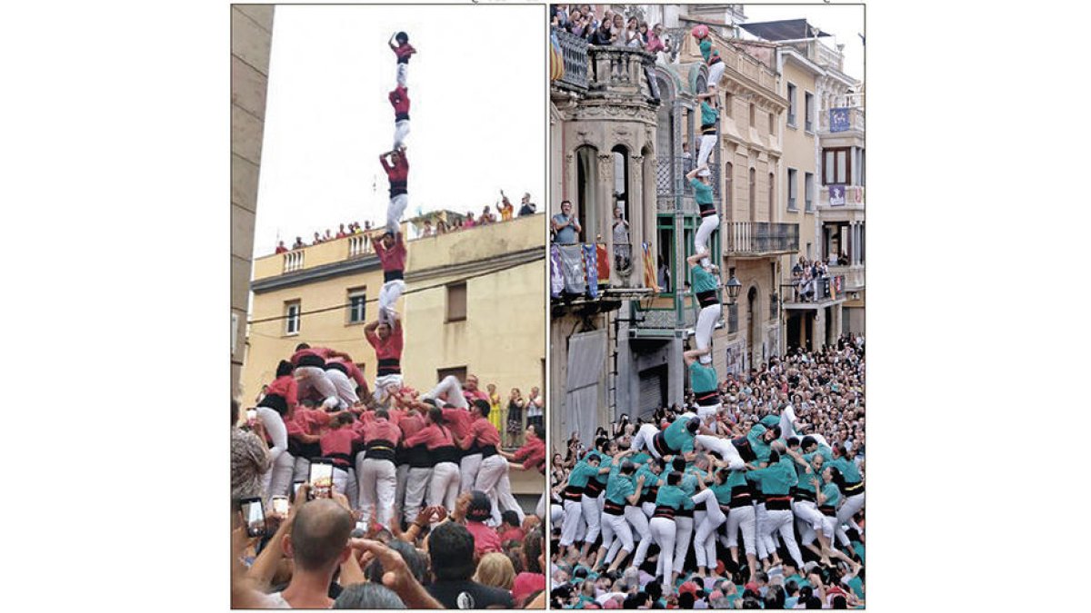 4 de 9 amb folre i pilar descarregat per la Colla Vella al Catllar i carregat pels Verds a l'Arboç.