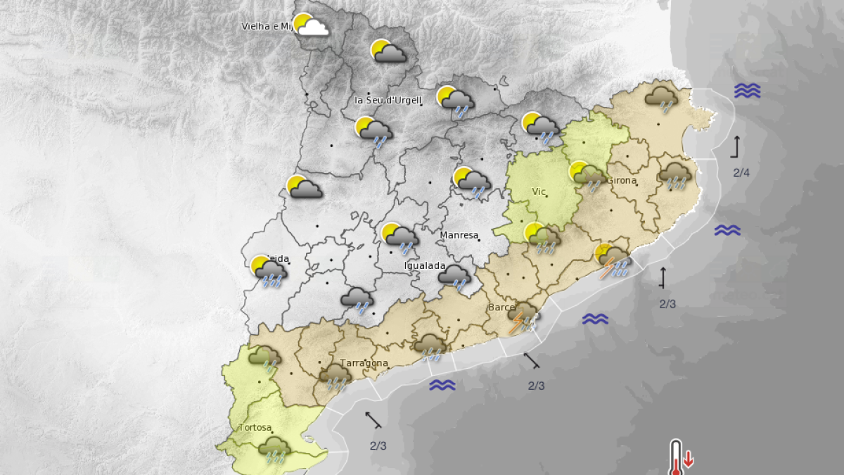 Imagen de la previsión del Meteocat para este viernes por la tarde.