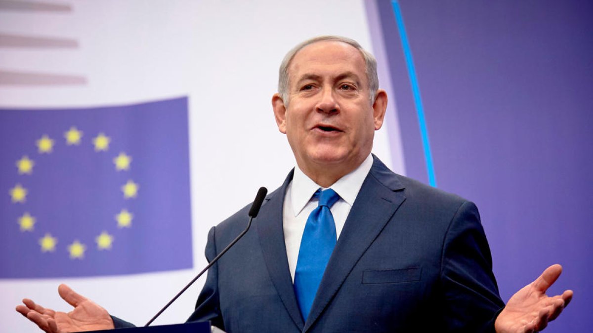 El primer ministre israelià, Benjamin Netanyahu, durant una roda de premsa des de Brussel·les.