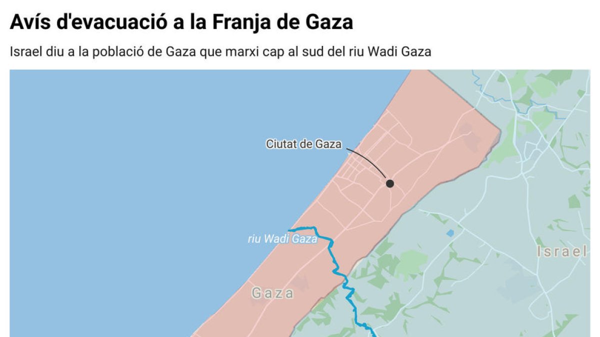 Mapa de situación del aviso de evacuación de Israel en la Franja de Gaza.