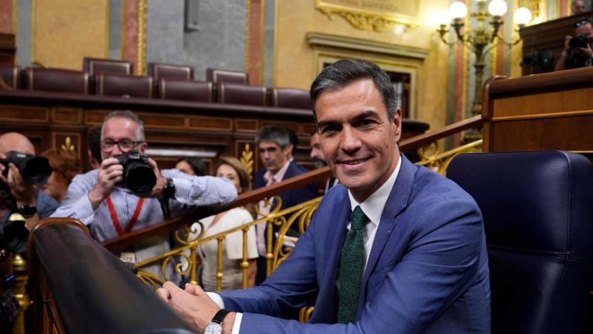 Pedro Sánchez al Congrés dels diputats durant el debat de la investidura fallida d'Alberto Nuñez Feijóo.