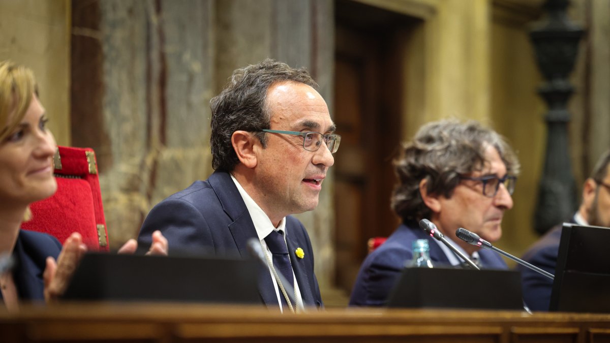 El president del Parlament, Josep Rull, pronuncia el seu primer discurs com a president després de ser escollit.