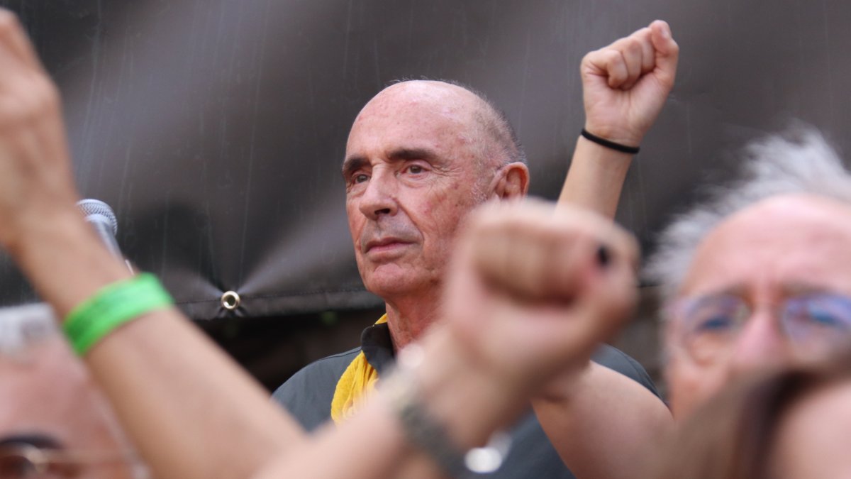 El president de l'ANC, Lluís Llach, durant la manifestació per reclamar l'aplicació total de l'amnistia d'aquest dissabte.