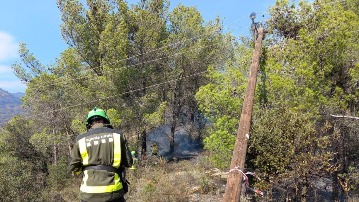 Un agent rural treballa durant l'incendi de Porrera.