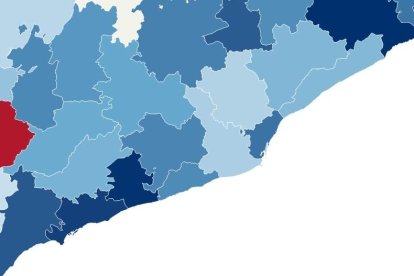 Mapa con el crecimiento poblacional por comarca en Cataluña entre el 2022 y el 2023, según el Padrón Municipal de Habitantes.