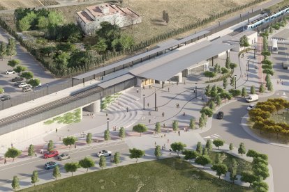 Recreación virtual de cómo se espera que quede la estación de Reus-Bellissens, con el correspondiente paso inferior urbano.