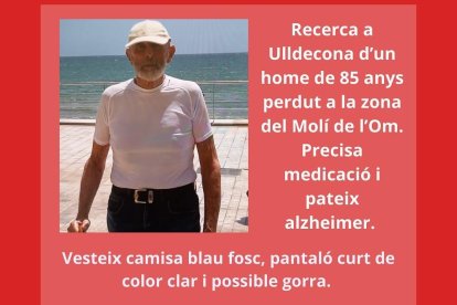 Imagen del hombre de 85 años desaparecido en Ulldecona.