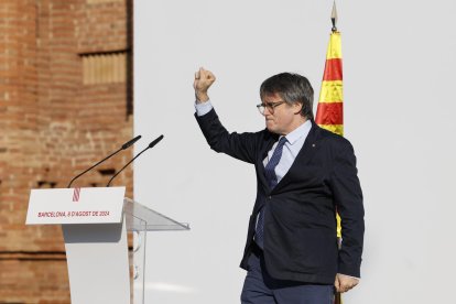 Carles Puigdemont, en l'acte d'aquest dijous al matí.