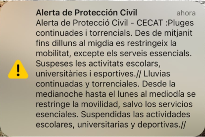 Imatge de la notificació rebuda aquesta tarda