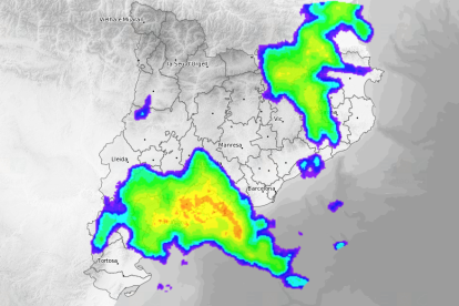 Imatge de la pluja ocupant pràcticament tota la demarcació de Tarragona.