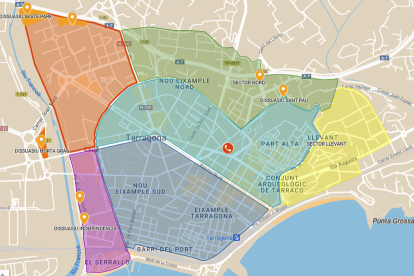 Sectores de las zonas reguladas de aparcamiento de Tarragona.