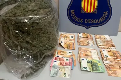 Imagen de los cogollos y los billetes encontrados al vehículo de la pareja.