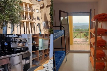 Imatge de l’exterior i de les instal·lacions del refugi de la Morera de Montsant.