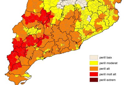 Mapa del risc d'incendi a Catalunya d'aquest diumenge 29 de juny.
