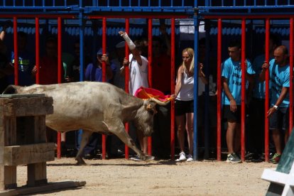 Animalistas ebrenses reclaman delante de la plaza de toros de Amposta una alternativa a la fiesta taurina