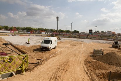 Estat de les obres del terreny de joc, aquest dijous al matí.