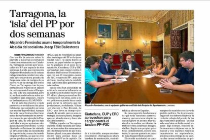 Article de El Mundo dedicat al Partit Popular que assumeix la governabilitat de Tarragona.