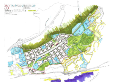 Plano del proyecto del PP24 que marca las zonas verdes previstas en el nuevo barrio.