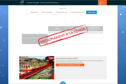 La web del parc ja ha preparat l'espai per començar a vendre les entrades de Ferrari land.