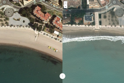 La playa del Arenal de l'Hospitalet de l'Infant también acabó inundada de agua.