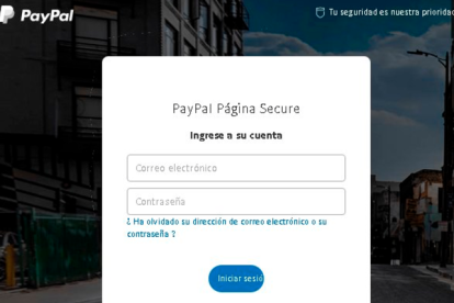 L'enllaç del correu duu a aquesta pàgina web, que sembla la de PayPal.