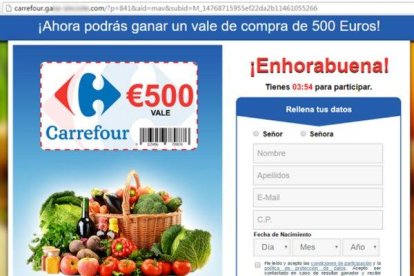 Nueva estafa con vals de descuento de 500€ para Carrefour