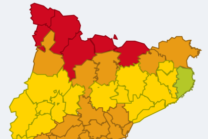 Mapa de perill de vent aquest dilluns 6 de març a la tarda.