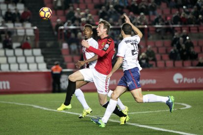 Manu Barreiro, durante el Nàstic-Osca, último partido del Nàstic en el Nou Estadi, que acabó en empate y sin goles.