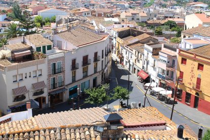 Imatge panoràmica aèria d'arxiu del nucli antic de Calafell.