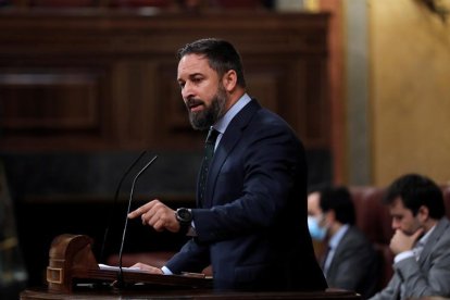 El líder de Vox, Santiago Abascal, durant la seva intervenció al ple del Congrés.