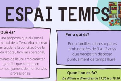 Imatge del cartell del servei de lleure i acollida per a infants de famílies vulnerables, Espai Temps.