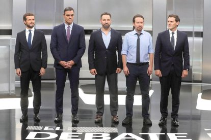 Els candidats a la presidència del Govern espanyol que van participar en el debat.