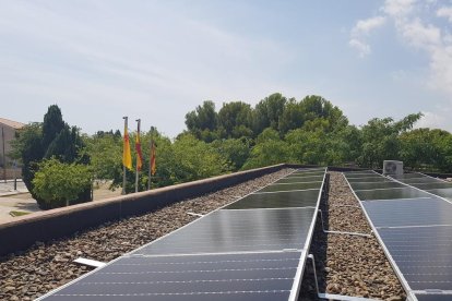 Imatge de la instal·lació de plaques fotovoltaiques als equipaments municipals de Mont-roig del Camp.