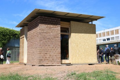 El prototip que s'ha construït a l'Escola d'Arquitectura del Vallès de la UPC utilitzant tiges de blat de moro i gira-sol.