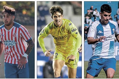 D'esquerra a dreta, Eric Monjonell (Girona), Ander Gorostidi (Alcorcón) i Andy Escudero (Alcoyano).