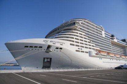 El creuer estava ancorat al Moll de Balears, des d'on sortien els turistes.