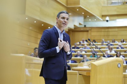 El president del govern espanyol, Pedro Sánchez, durant el debat al Senat.