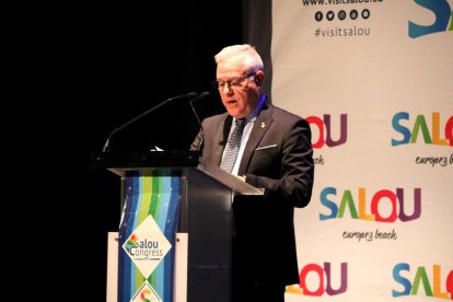 L'alcalde de Salou, Pere Granados, durant l'obertura del primer Salou Congress, una convenció de turisme de costa.