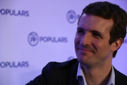 El presidente del PP, Pablo Casado, en el congreso del PPC.