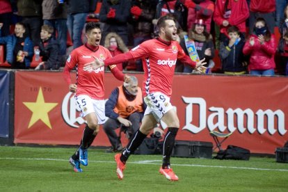 Álex López, celebrant el gol que va marcar contra el Llagostera a la primera volta del campionat de Lliga.