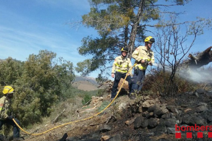 Los bomberos trabajando al incendio de Torroja del Priorat.