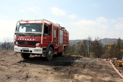 Imagen de archivo de una dotación de los bomberos trabajando en una zona calcinada.