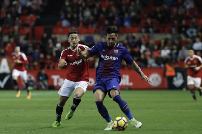 Juan Delgado, durante el Nàstic-Barça B.