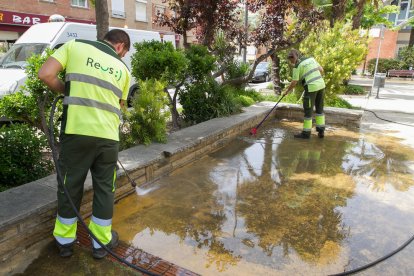 Los operarios del servicio de limpieza hacían pruebas para saber cuáles son los mejores productos.