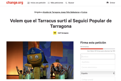 La petició l'ha presentada la CUP de Tarragona, segons apareix a la pàgina.