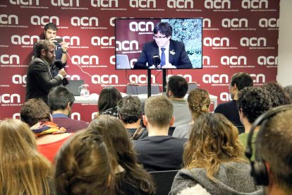 Roda de premsa a l'ACN del cap de llista de Junts per Catalunya, Carles Puigdemont.