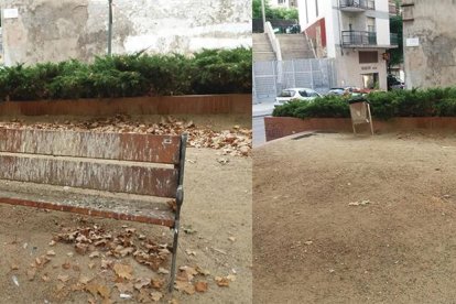 El banc, enlloc de ser netejat, ha estat retirat. La imatge de l'esquerra és del 22 de juliol, i la de la dreta de l'11 d'agost.