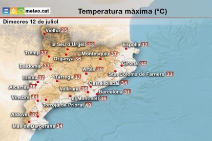 Temperaturas máximas registradas este miércoles.