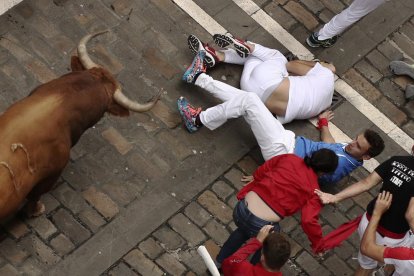 Imatge d'un instant de l''encierro' d'avui, 13 de juliol.